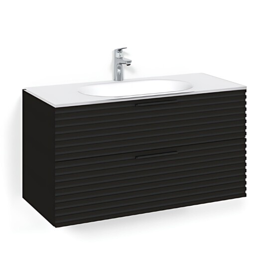 Macro Design Crown Stripe Servantskap 2-skuff - med Glasservant Svart eik / 100cm Glass Edge