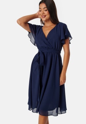 Goddiva Flutter Chiffon Midi Dress Navy M (UK12) Goddiva Flutter Chiffon Midi Dress Navy M (UK12)