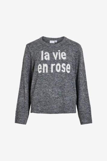Vila Genser viMelie O neck L/S Detail Knit Top Grå