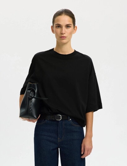 Selected Slfcolwoman 2/4 Oversized Tee Noos   Black   XL
