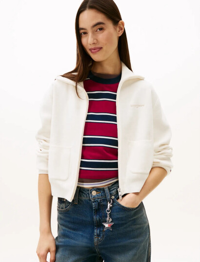 Tommy Jeans Tjw Cozy Script Cardigan White M