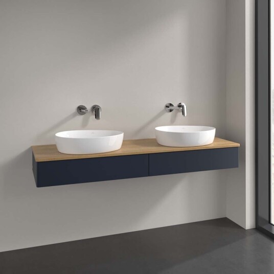 Villeroy & Boch Antao Servantskap med 2 skuffer 160x50x19 cm u/lys Blå Matt/Eik Villeroy & Boch Antao Servantskap med 2 skuffer 160x50x19 cm u/lys Blå Matt/Eik