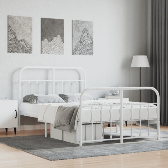 vidaXL Sengeramme i metall med hode- og fotgavl hvit 120x190 cm 8720845881856 vidaXL Sengeramme i metall med hode- og fotgavl hvit 120x190 cm 8720845881856