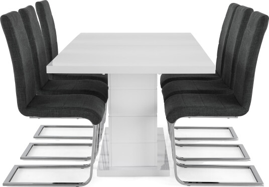 Spisegruppe Griffith Forlengningsbar 180 cm med 6 Jack Stole Hvit|Grå|Krom