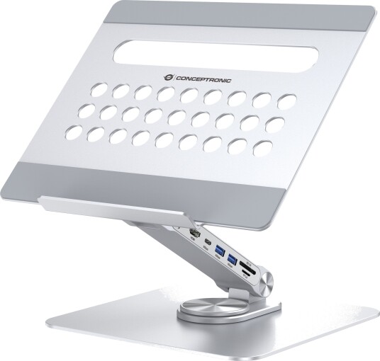 Conceptronic DONN27G Dokkingstasjon med laptopstativ HDMI 2x USB-A USB-C TF/MicroSD Sølv