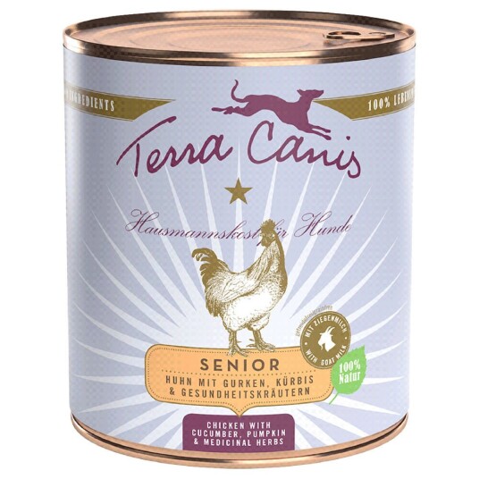 Terra Canis Senior Kornfritt 6 X 800 G Kylling Med Agurk Gresskar Og Helseurter