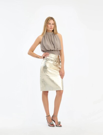 ROTATE Birger Christensen Chiffon Ruched Top Khaki green 34 ROTATE Birger Christensen Chiffon Ruched Top Khaki green 34