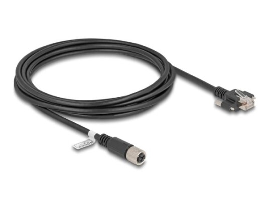 Delock M12 Kabel X-Kodet 8 Pins Stikkontakt Til Rj45 Plugg Med Skruer Kat.6A S/Ftp 3 M Sort