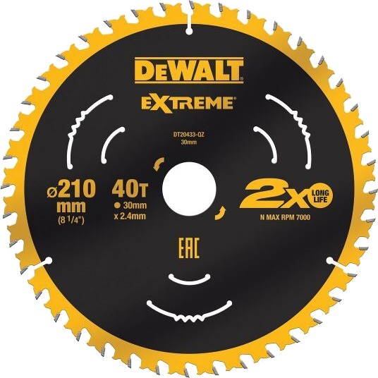 Dewalt 210 mm Sagblad med 40 Tenner for Elektroverktøy