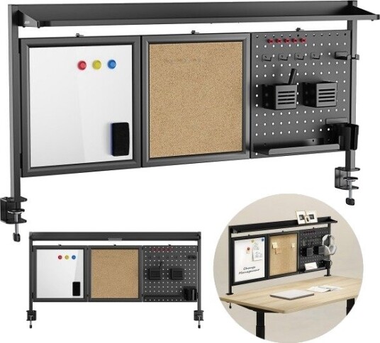 Ergo Office Desk Partition/Organizer, Max. Load 10 Kg, White And Cork Board, Width 1250 Mm, Black, Er-300 B