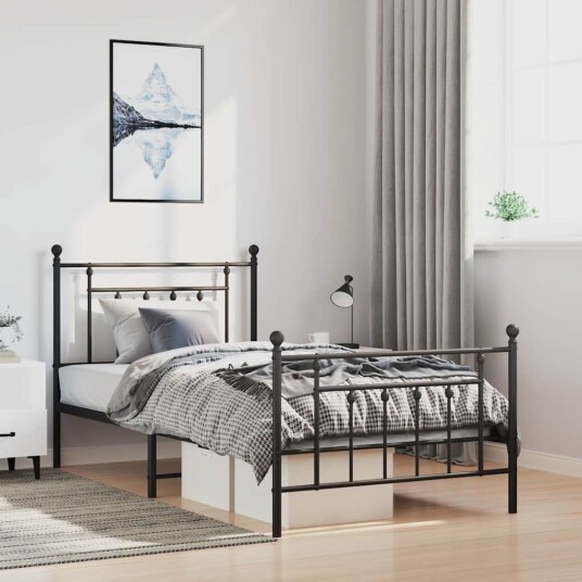 vidaXL Sengeramme i metall med hode- og fotgavl svart 100x190 cm 8720845883294