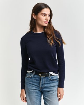 Finstrikket genser med rund hals EVENING BLUE S