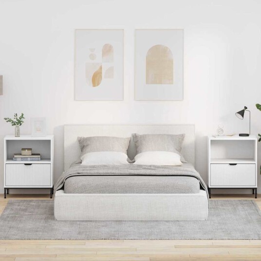  Nattbord med skuff 2 pcs Hvit 49 x 36 x 61 cm Konstruert tre