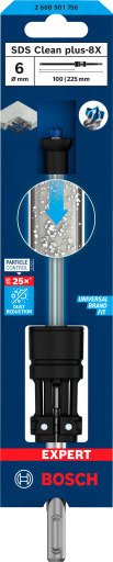Bosch Hammerbor Sds Plus 8X Clean 6 Mm 6X100x225 Mm Uten Slangeadapter 2608901756