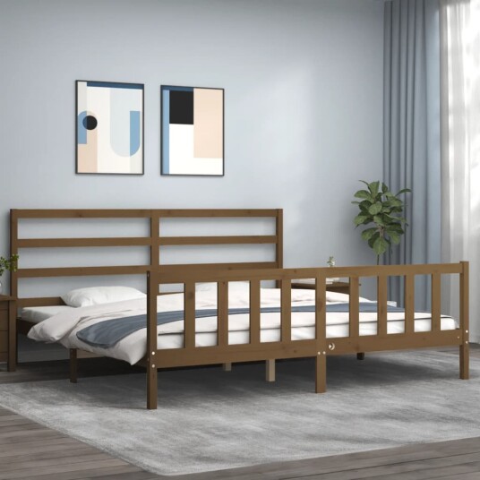 vidaXL Sengeramme med hodegavl honningbrun 200x200 cm heltre