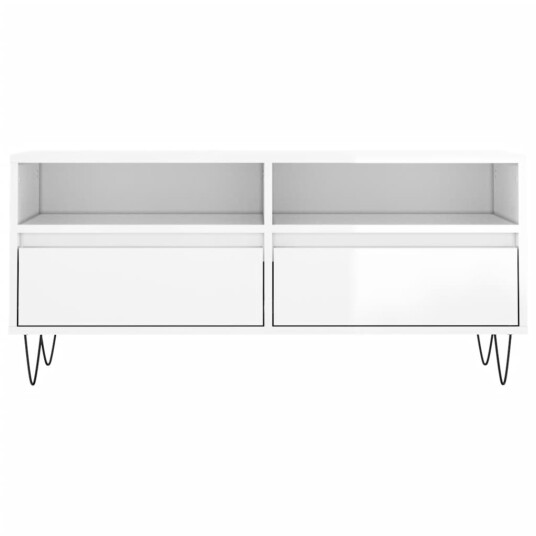 vidaXL TV-benk høyglans hvit 100x34,5x44,5 cm konstruert tre