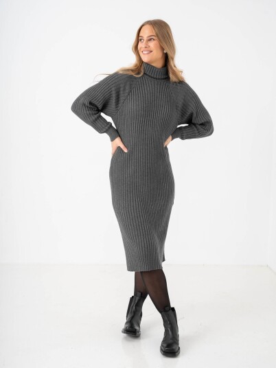 Y.A.S Mavi Knit Midi Rollneck Dress Grå S