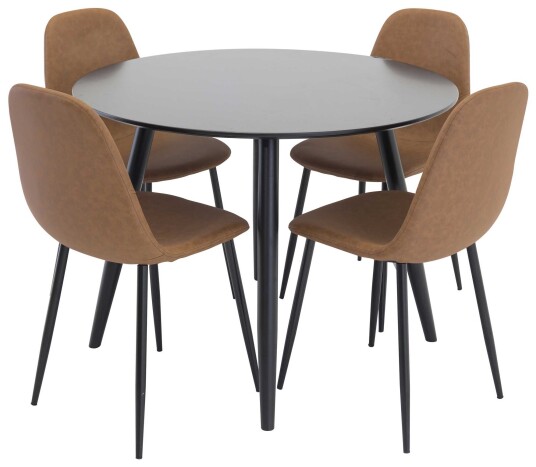 Venture Design Plaza & Polar spisegruppe Svart/brun 4 st stoler & bord 100 cm