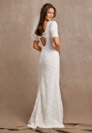 Bubbleroom Occasion Short Sleeve 3D Floral Wedding Gown White 44