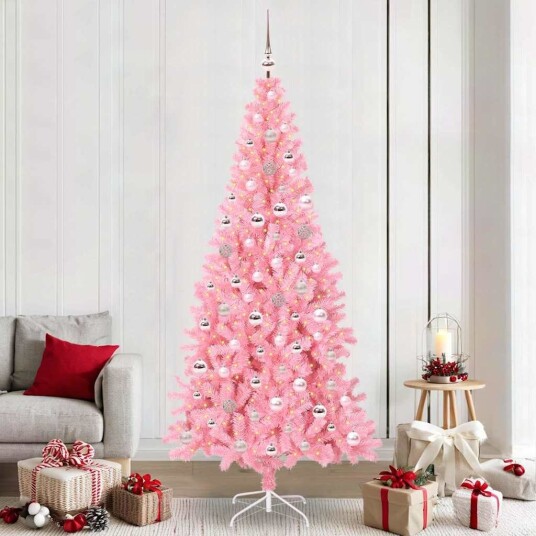  Juletre med 300 LED med stativ Rosa 240 cm PVC
