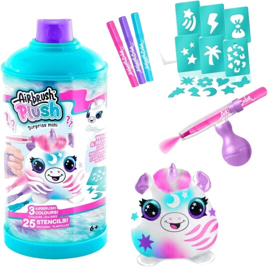 Rocco Giocattoli Airbrush Kosedyr Overraskelse Mini 6 Stk. Inkl. Airbrush 25 Sjablonger og Vaskbar Dreieeffekt 6+ År