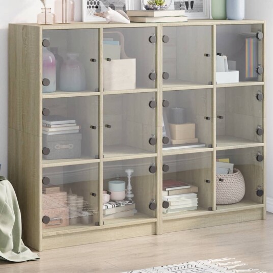 Bokhylle med dører sonoma eik 136x37x109 cm konstruert tre 8721012216020