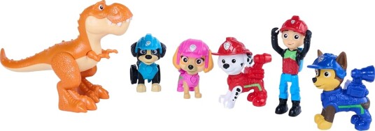 Paw Patrol Dino Adventure Lekefigur Pakke med Dinoer - Blå, Brun, Rosa, Rød, Svart