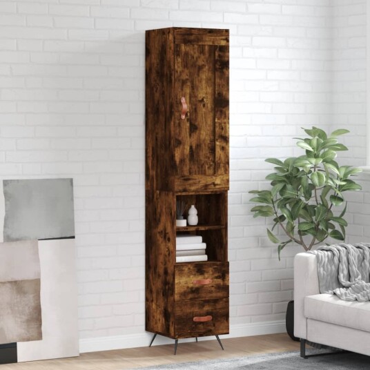 vidaXL Highboard røkt eik 34,5x34x180 cm konstruert tre 8720845496609