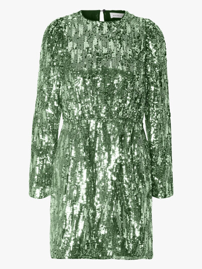 Selected Femme Ari-Colyn Long Sleeve Short Sequins Dress Grønn 38