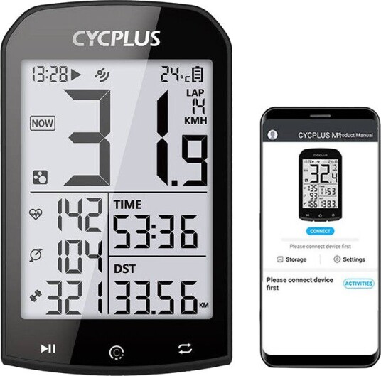 Sykkelcomputer Cycplus M1 2,9" GPS oppladbar USB-A USB-C distanse tid hastighet 30 timer