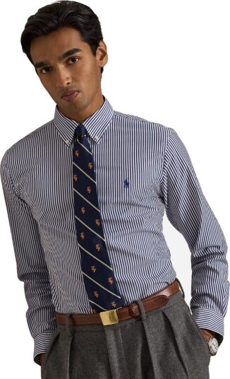 Polo Ralph Lauren Custom Fit Striped Stretch Poplin Shirt Navy M