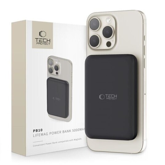 Tech-Protect LifeMag PB10 Powerbank med MagSafe 5000 mAh 15 W Svart