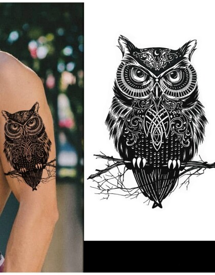 Occult Owl Fake Tattoo