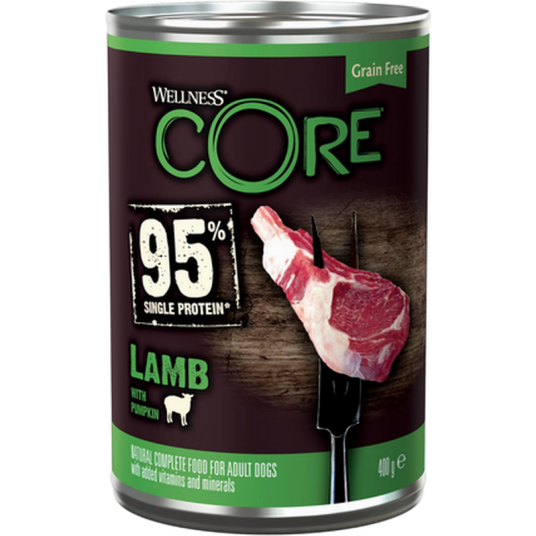 Dog Adult 95% Single Protein All Breed Lamm & Gresskar Våt 400 G X 6 Hund Hundefôr Våtfôr Core Petfood