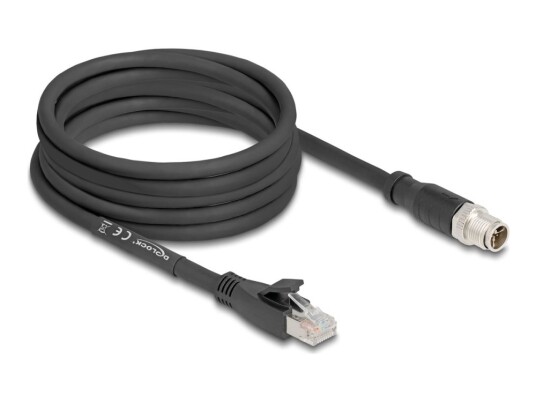 Delock Nettverkskabel 8 Pin M12-X Hann Til Rj-45 Hann 5 M 6.8 Mm S/Ftp Cat 5E Flexible X-Coded Svart