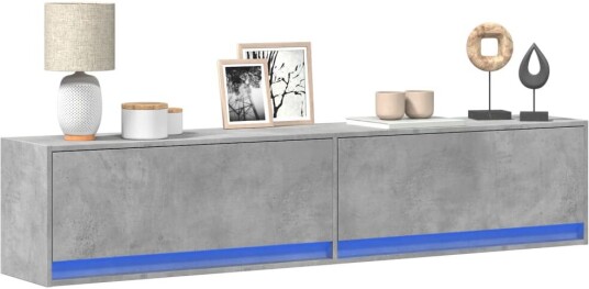 Vegghengt TV-benk med LED betonggrå 180x31x38 cm