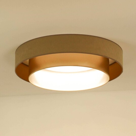 Duolla LED-taklampe Luneta fløyelsbeige/gull Ø 60 cm dimbar i 3 trinn