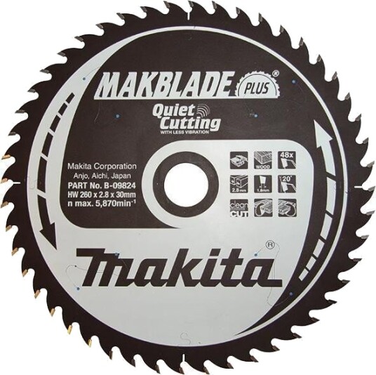 Makita MAKBLADE Sirkelsagblad for tre - 260x30mm, 48 tenner Makita MAKBLADE Sirkelsagblad for tre - 260x30mm, 48 tenner
