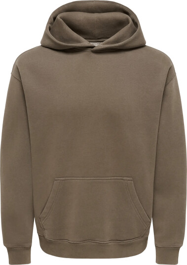 ONLY & SONS Onslarry Eflow Rlx Ls Wash Hoodie Sweat Brown XS