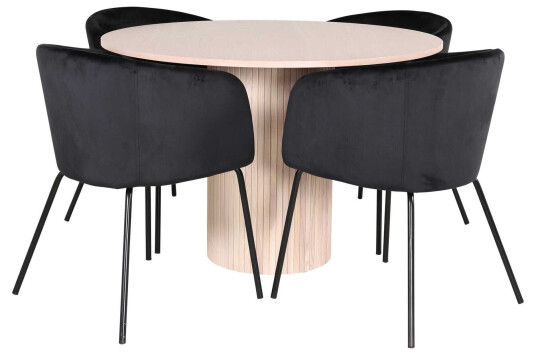 Venture Design Bianca & Berit spisegruppe Svart/whitewash 4 stoler & bord 110 cm