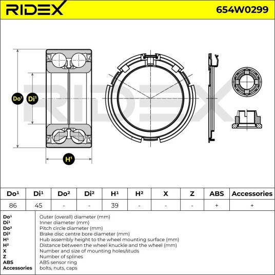 RIDEX 654W0299 Hjullager