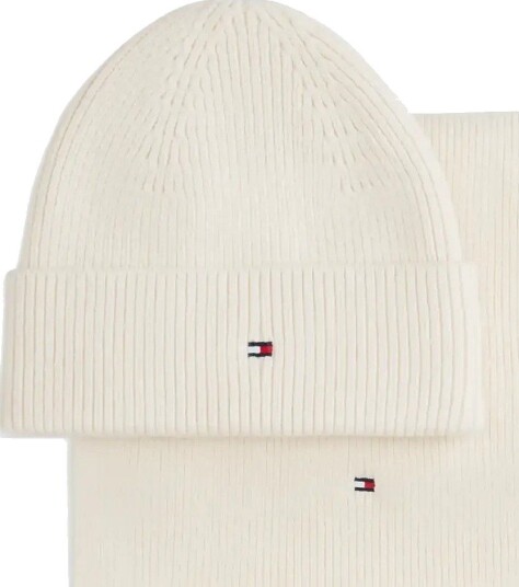 Tommy Hilfiger Th Flag Beanie & Scarf Gp   SOFT CREAM   One Size