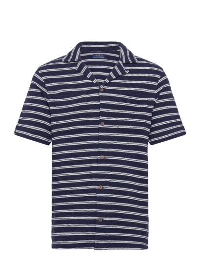 Polo Ralph Lauren Striped Cotton Blend Camp Shirt Navy S