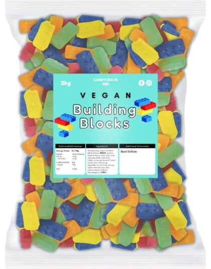 2 kg Candycrave Vegan Building Blocks   Stor Pose med Byggeklossformede Vingummibiter