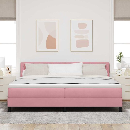 Boksfjær Seng med madrass Rosa 200 x 200 cm Fløyel