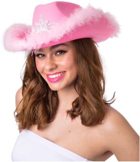 Wicked Costumes Ltd Rosa Cowboyhatt med Tiara og Fjær
