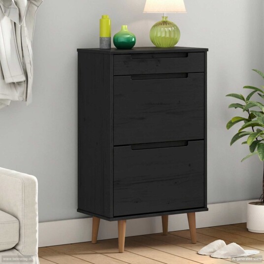 vidaXL Sko Skap MOLDE 59,5 x 35 x 103 cm Heltre furu Svart vidaXL Sko Skap MOLDE 59,5 x 35 x 103 cm Heltre furu Svart