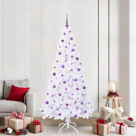  Kunstig juletre med 300 LED med stativ Hvit 210 cm PVC og stål