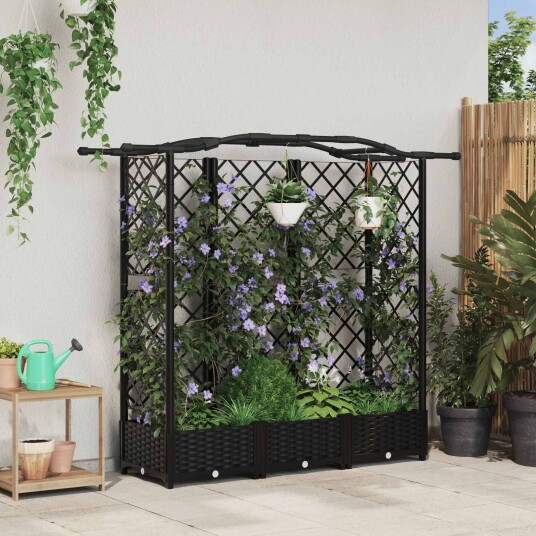 vidaXL Hevet Bed med Trellis og Tak Svart 163 x 40 x 123 cm PP vidaXL Hevet Bed med Trellis og Tak Svart 163 x 40 x 123 cm PP