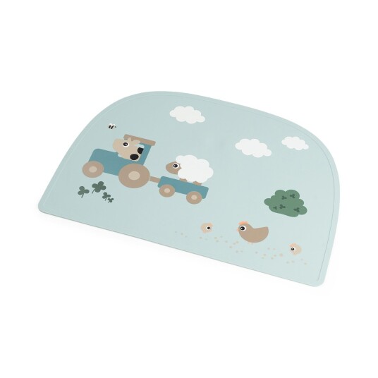 Done by Deer Silicone Placemat Tiny Farm Blue   White   38X 26.5CM